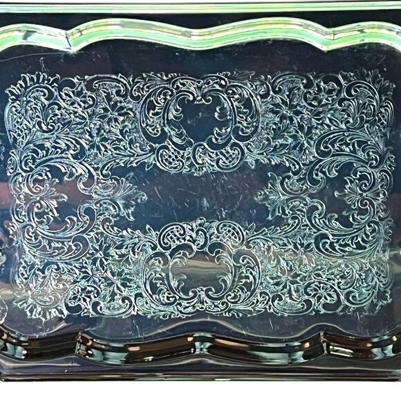 Vintage Silver Plated Etched Serving Tray with Handles, 18" x 12" - Picture 4 of 6
